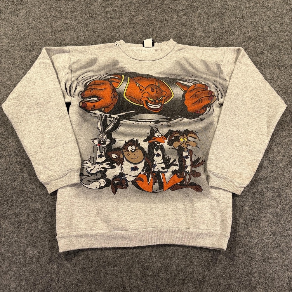 Vintage Space Jam Looney Tunes Sweatshirt Youth XL Gray‎ Basketball Graphic 90s